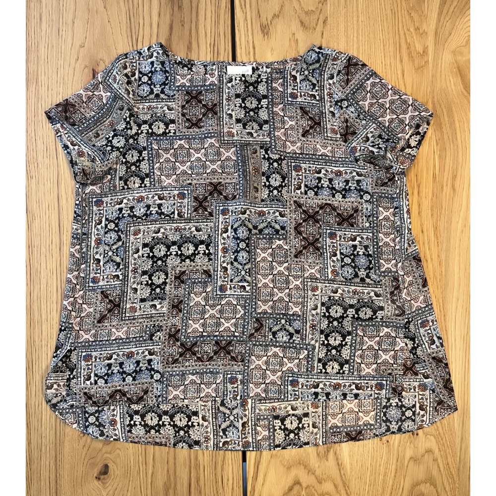 J. Jill Patchwork Mosaic Blouse Women Size M Petite Multicolor Boho Top